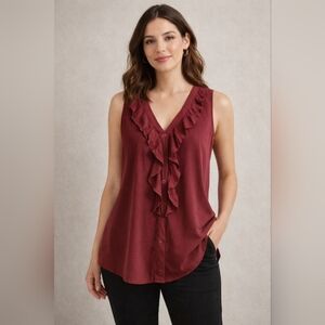 3/$40 Nanebi Milano | Elegant Burgundy Ruffle Blouse | Size M
